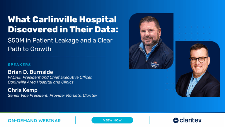 On-demand webinar about pricing transparency for rural hospitals featuring Claritev and Carlinville Hospital.