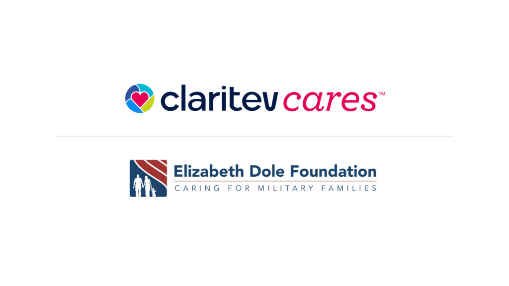 Logos for Claritev Cares and the Elizabeth Dole Foundation displayed on a light background, featuring a multicolored heart icon next to “claritev cares” and a family silhouette emblem beside “Elizabeth Dole Foundation – Caring for Military Families.”