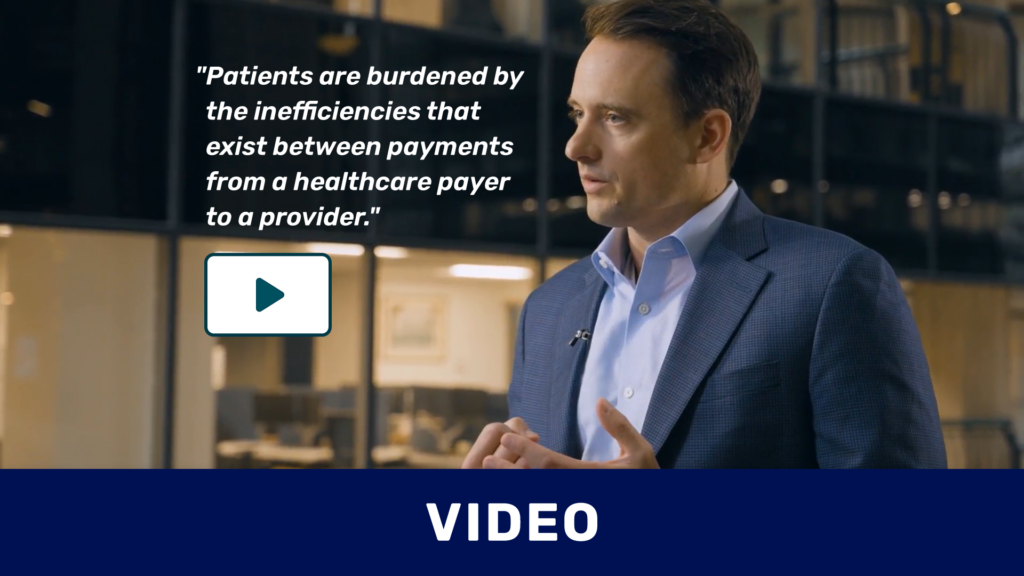 Business professional speaking in an office with quote about healthcare payment inefficiencies between payers and providers, video thumbnail