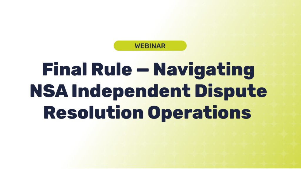 Claritev webinar header for No Surprises Act with blue promotional text.