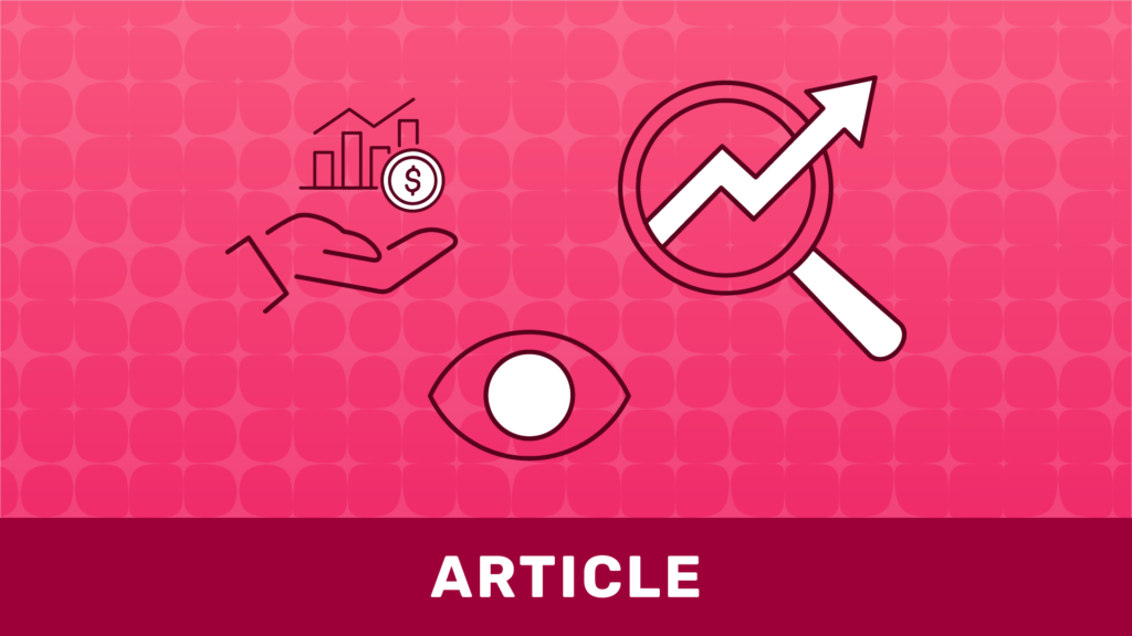 Illustration with three different icons on red patterned background