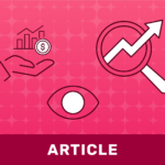 Illustration with three different icons on red patterned background